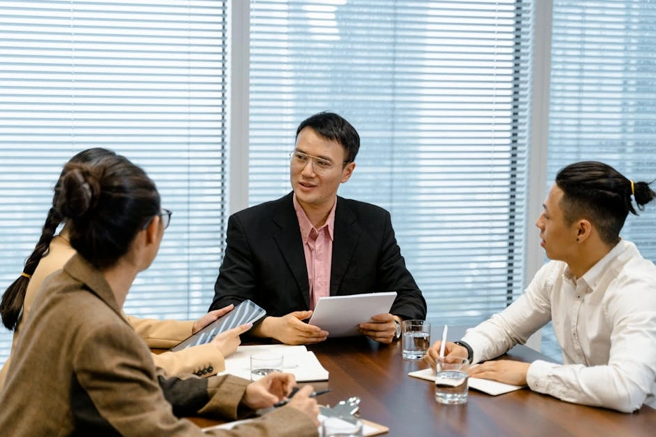A modern boardroom overlooking a cityscape, symbolizing global business strategy.